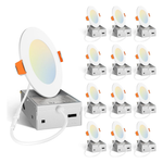 12-Pack Amico 4" 5CCT Ultra-Thin LED Recessed Ceiling Light