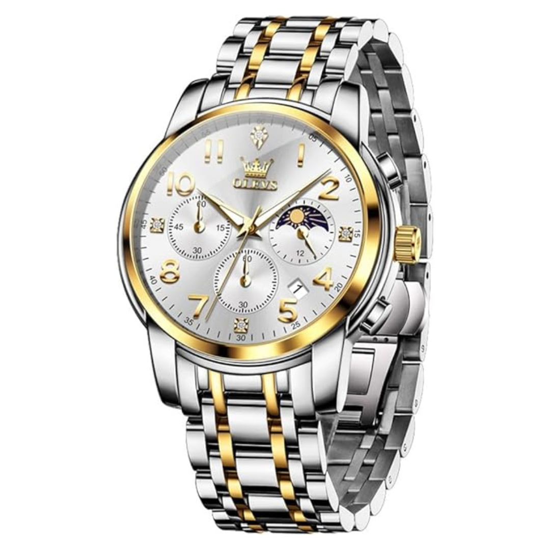 OLEVS Men's Waterproof Quartz Chronograph Stainless Steel Watch