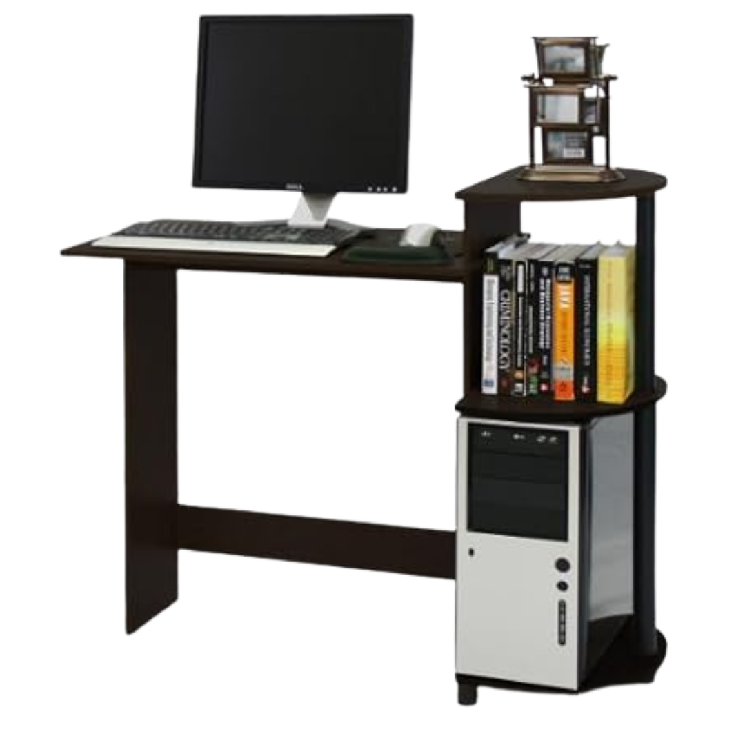 Furinno Compact Computer Desk With Shelves (Espresso/Black)