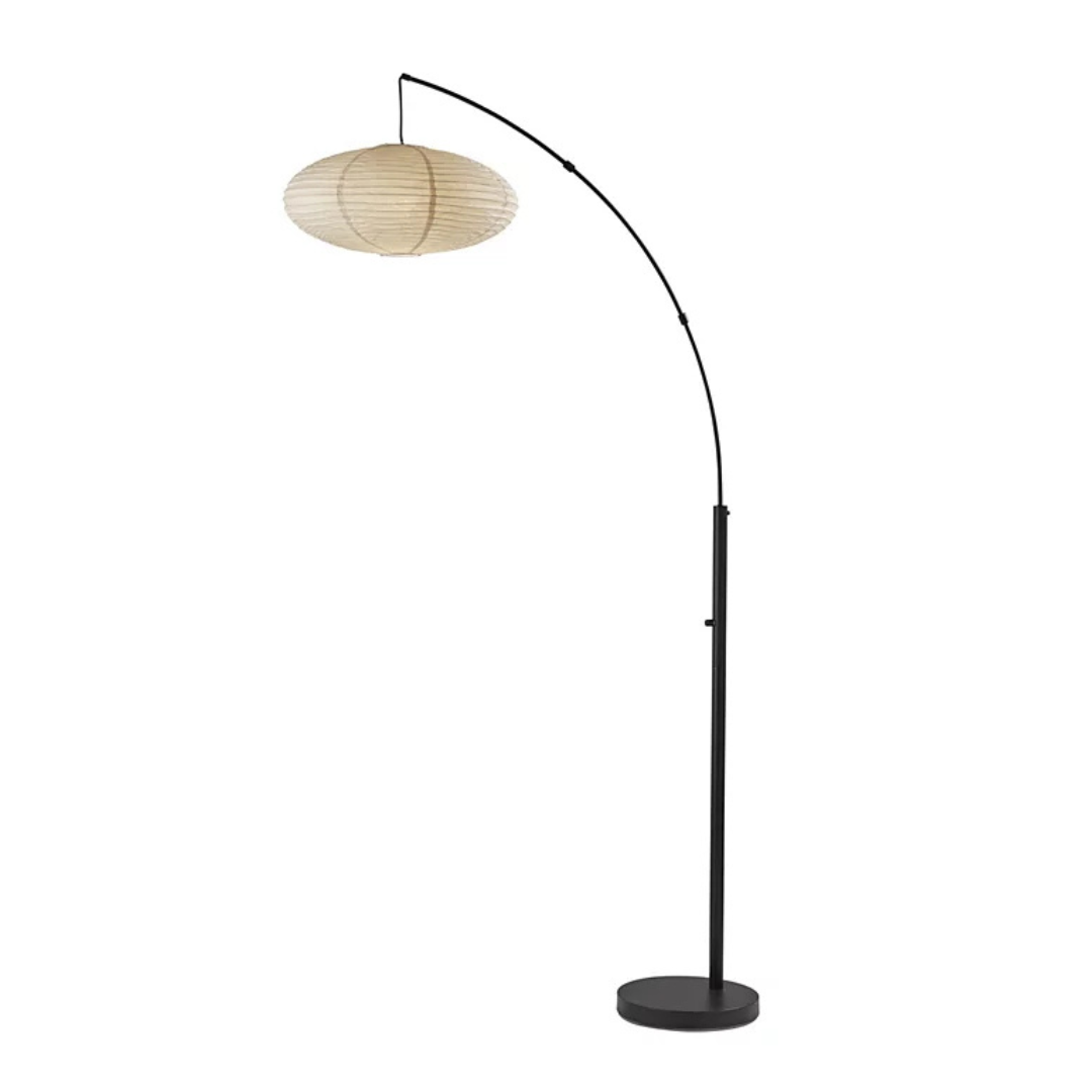 Arc 80" Tall Black Base Oval Off-White Paper Shade Floor Lamp