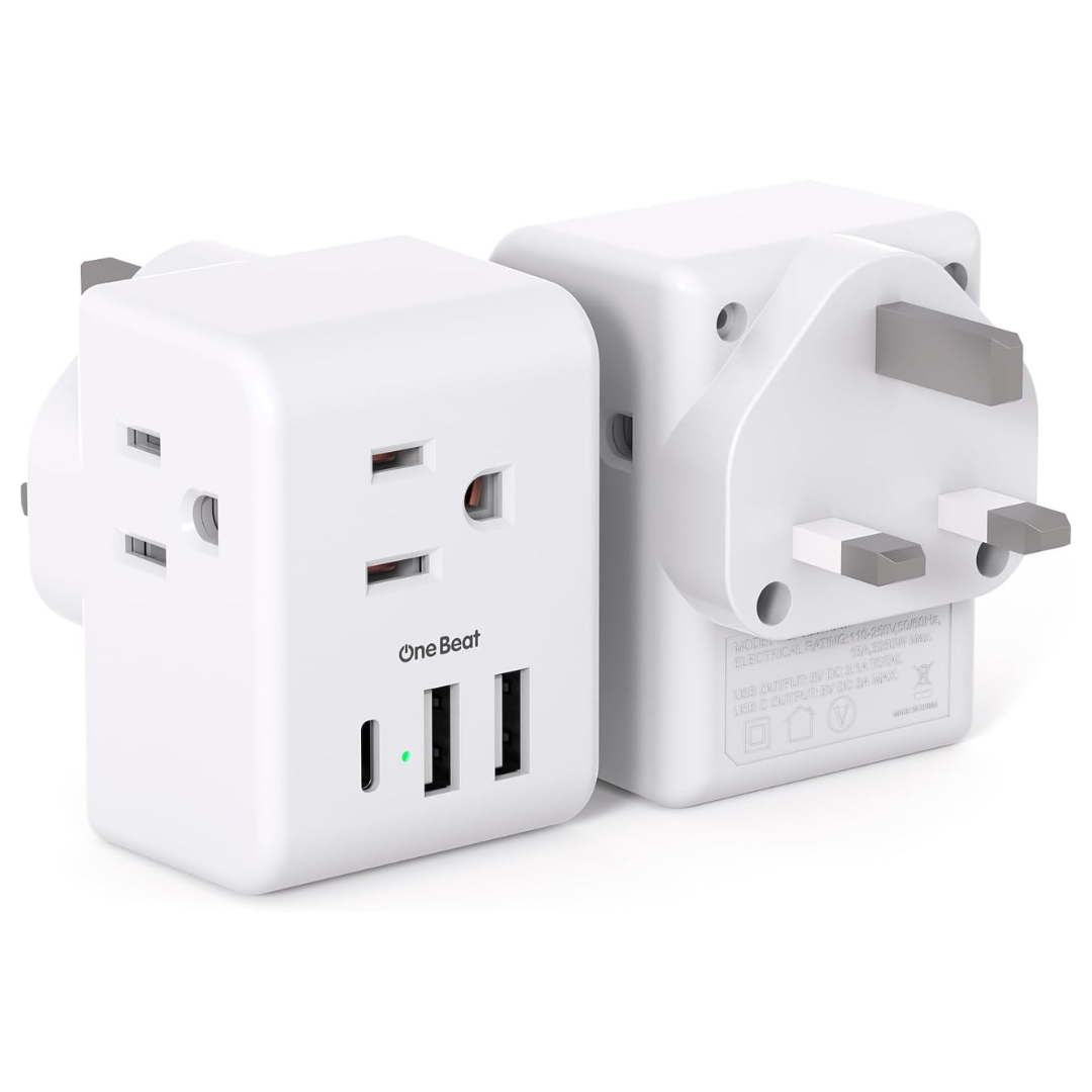 2-Pack One Beat European Type G Power Plug Adapter