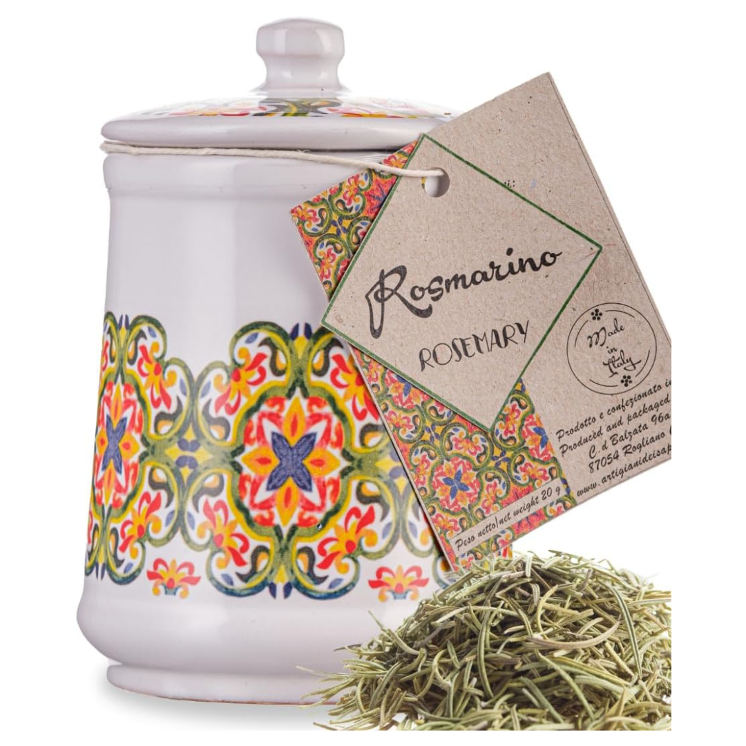0.7 Oz Ground Rosemary In Italian Handmade Ceramic Jar