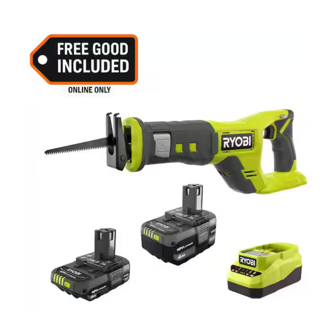 Ryobi ONE+ 18V Cordless Reciprocating Saw W/ 2Ah & 4Ah Batteries + Charger