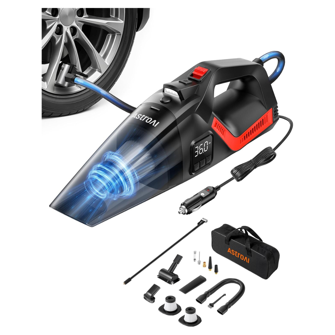 4-in-1 Tire Inflator Portable Car Vacuum Cleaner With 16.4ft Cord