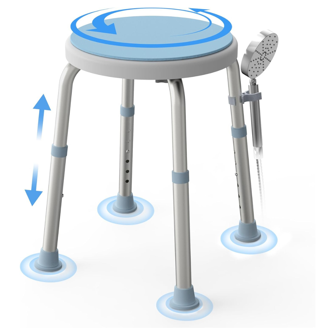 Portable Adjustable Swivel Shower Stool With 6 Height Levels