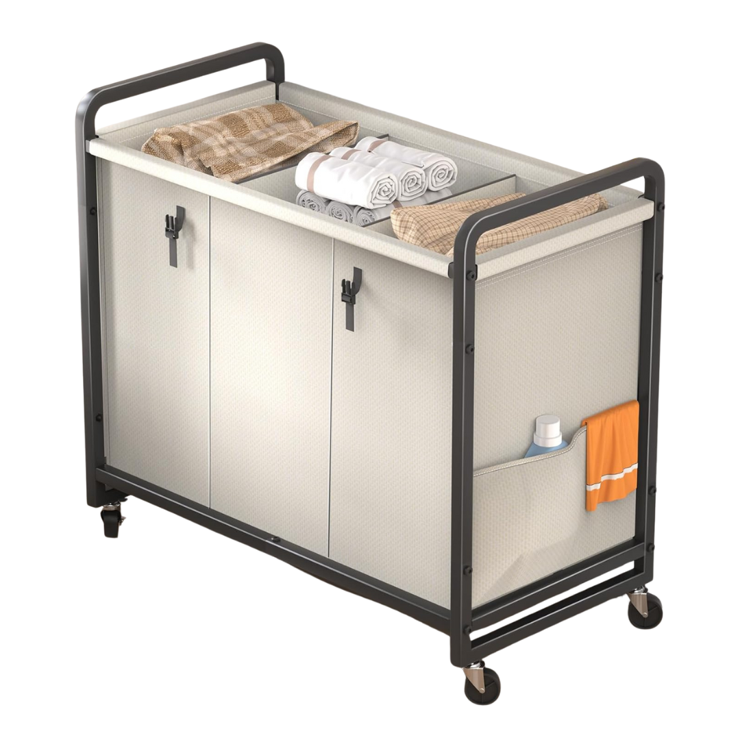 60-Gal 3-Section Laundry Sorter Cart With Wheels And Removable Bag