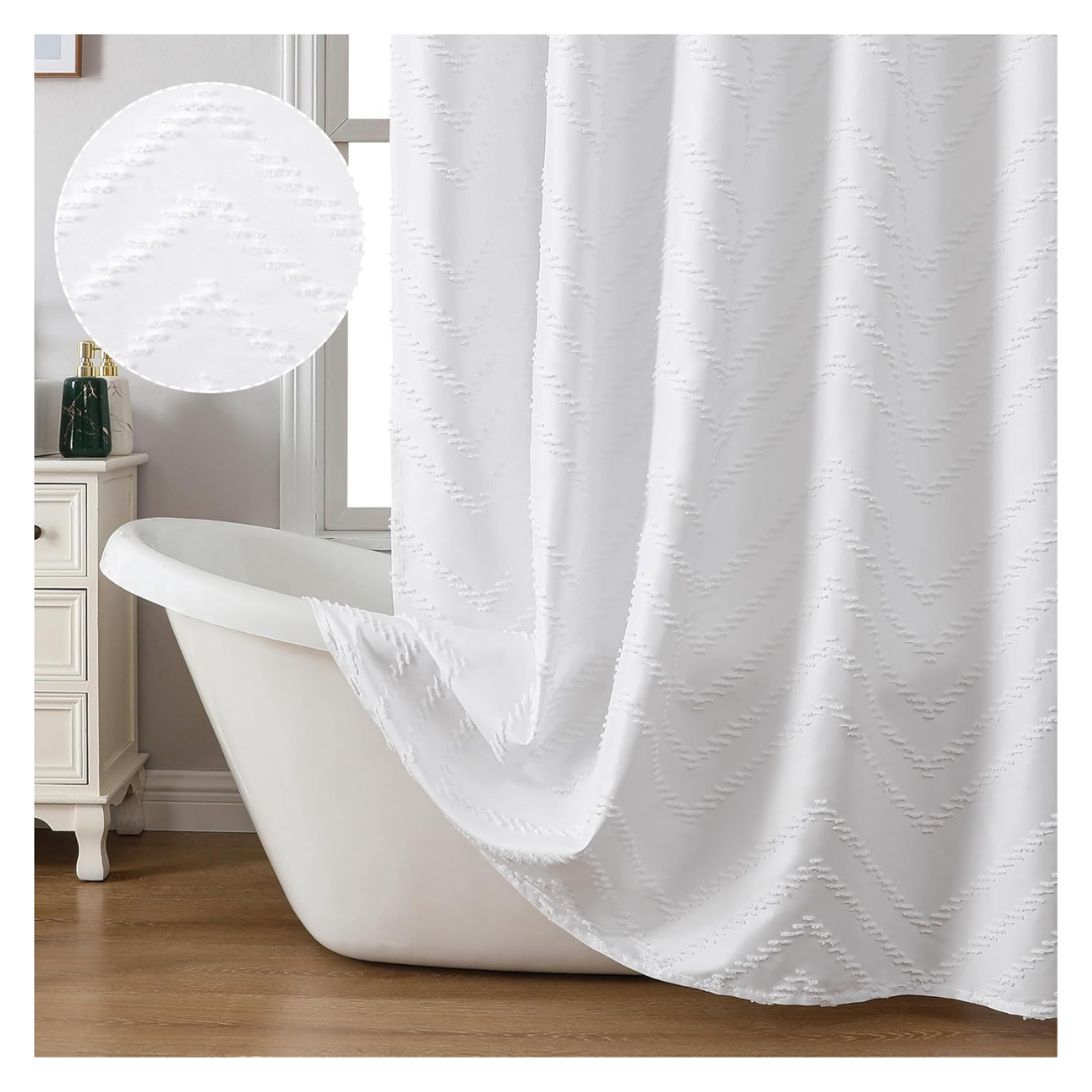 72" x 96" Chevron Extra Long Beige Boho Shower Curtain