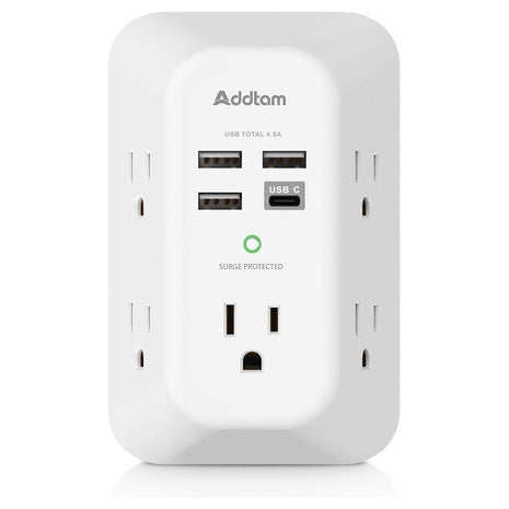 5-Outlet Wall Charger with 4 USB Ports
