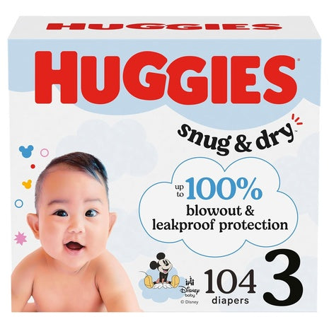 Size 3 104-Ct Huggies Snug & Dry Baby Diapers