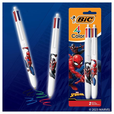 2 BIC Marvel Spider-Man 4-Color Retractable Ball Pens