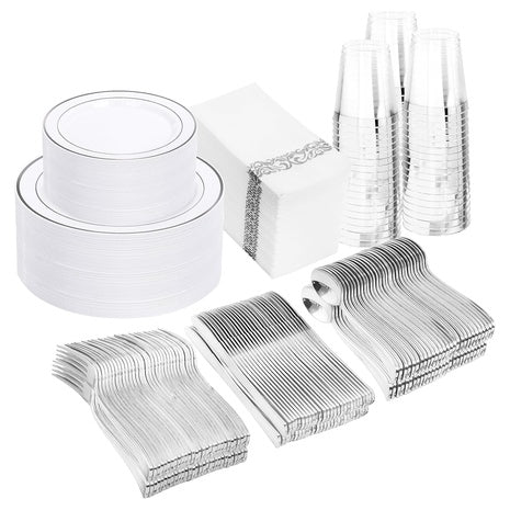 350 Piece Silver Dinnerware Set for 50 Guests
