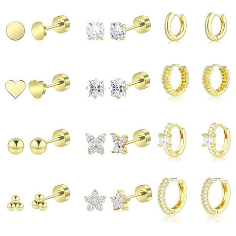 12-Pair Hypoallergenic Stainless Steel Earring Set