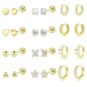 12-Pair Hypoallergenic Stainless Steel Earring Set