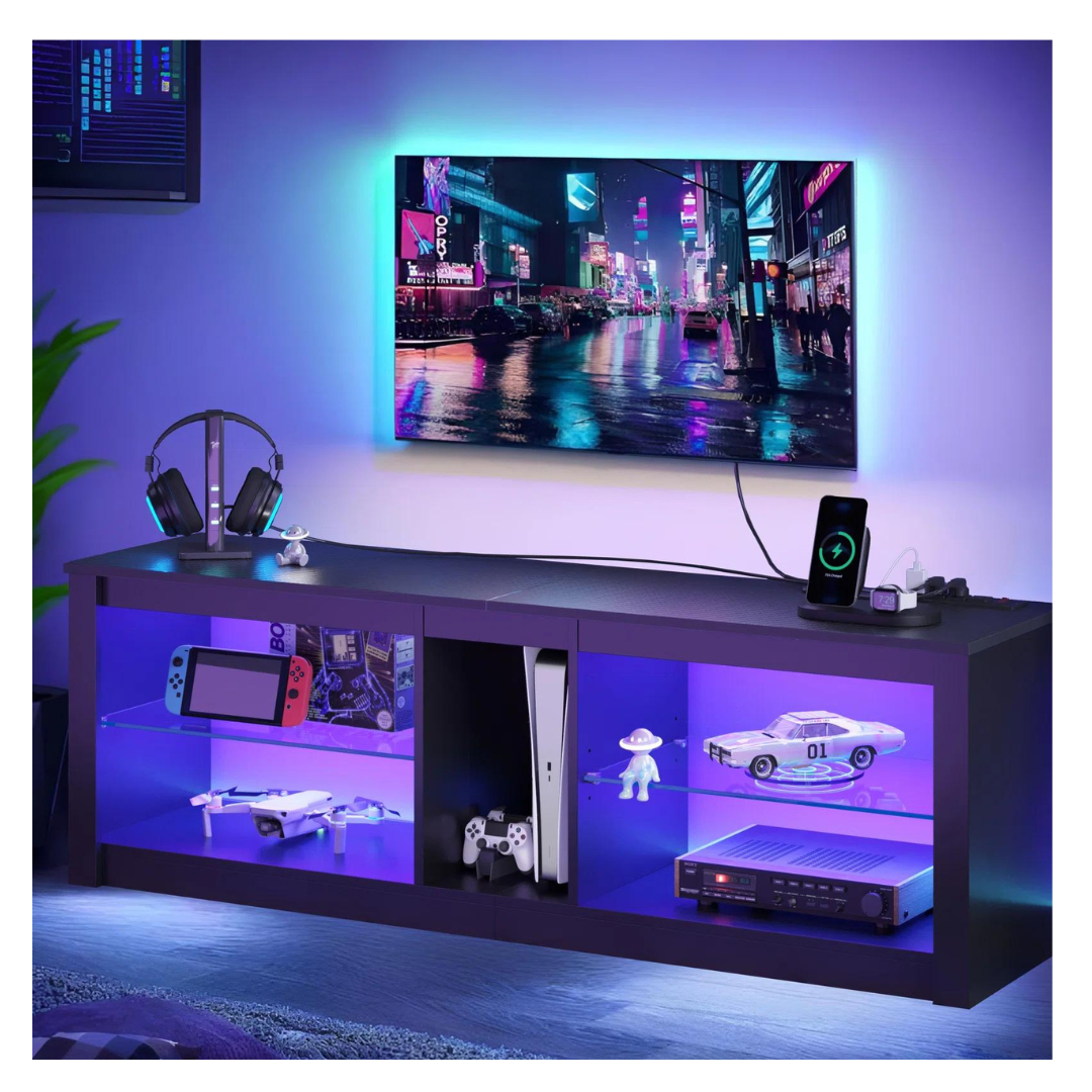 LED TV Stand for 60" TV with Power Outlets & Adjustable Shelves
