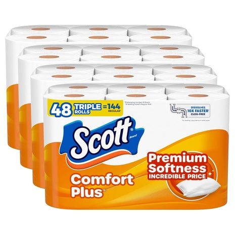 8 Triple Rolls (=144 Reg) Scott ComfortPlus Toilet Paper