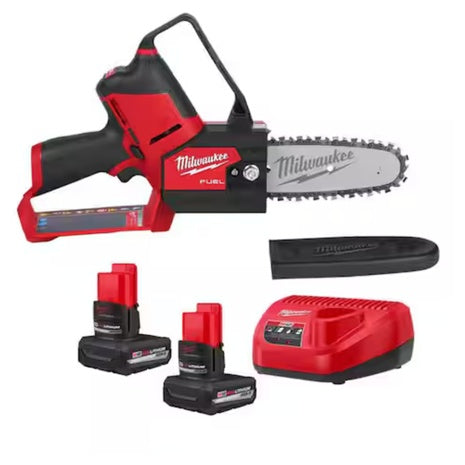 Milwaukee M12 6" 12V Brushless Pruning Chainsaw W/ 2x 5Ah HO Batteries, Charger