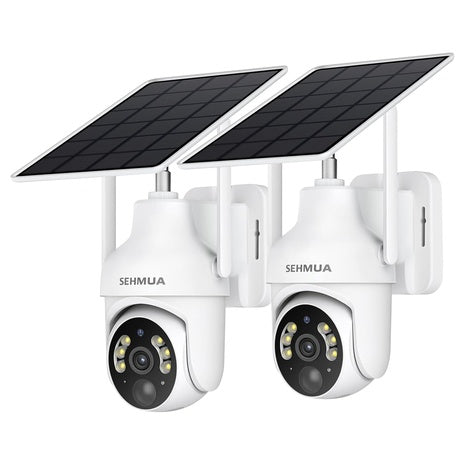 2-Pack 2K Solar Outdoor Security Cameras with Pan/Tilt & Night Vision