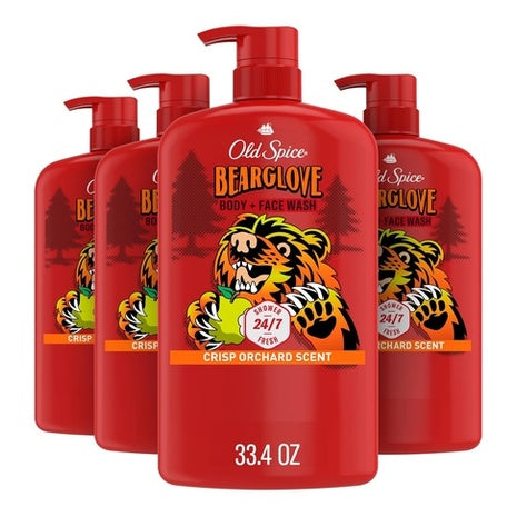 4 Big Bottles Old Spice Bearglove Cleansing Body Wash
