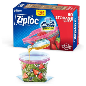Pack of 80 Ziploc Quart Food Storage Bags