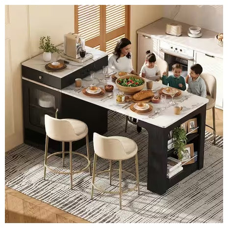Modern Black Wood Kitchen Island with Power Outlet & Storage (59.5”)