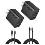 2 Anker 20W Fast Wall Chargers With 5′ USB-C Cables