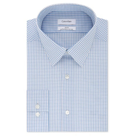 Calvin Klein Men's Slim-Fit Non-Iron Performance Stretch Blue Check Dress Shirt