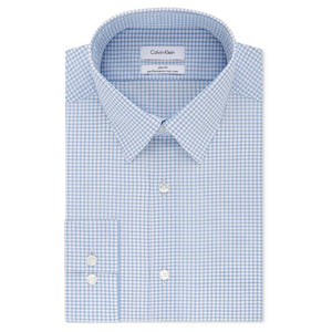 Calvin Klein Men's Slim-Fit Non-Iron Performance Stretch Blue Check Dress Shirt