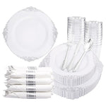 350 Piece Silver Plastic Plates & Pre Rolled Napkins