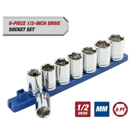 Hyper Tough 9-Piece 1/2" Drive Metric Socket Set (mm)
