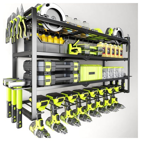 4-Tier Wall Mount Power Tool Organizer With 8 Drill Holders