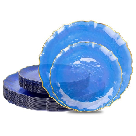 40 Clear Blue Plastic Plates