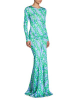 Marni Striped Floral Long-Sleeve Gown