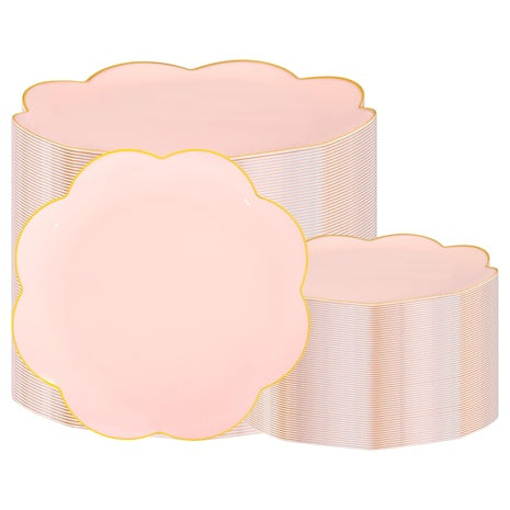 100 Pink & Gold Disposable Dinner & Dessert Plates