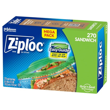 270 Ziploc Sandwich and Snack Bags with EasyGuide Texture