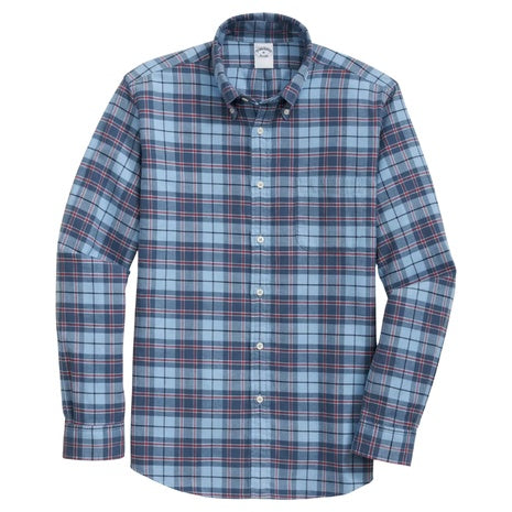 Men's Portuguese Flannel Polo Button Down Collar Plaid Shirt