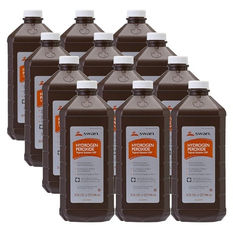 12-Pack 32Oz Swan 3% Hydrogen Peroxide Topical Solution First Aid Antiseptic