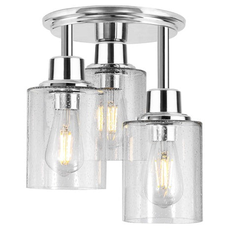 3-Light Semi Flush Mount Ceiling Light With Clear Seeded Glass