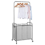 3-Section Laundry Hamper Cart with Wheels & Removable Bags