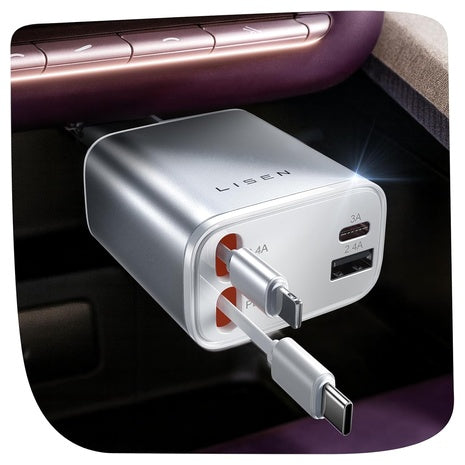 Lisen 75W 4-in-1 Retractable Car Charger