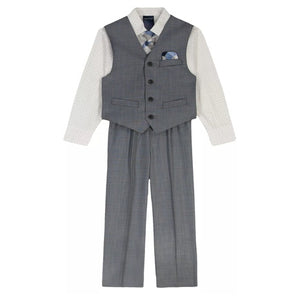 4-Piece Nautica Boys' Deco Sharkskin Vest, Shirt, Tie and Pants Set