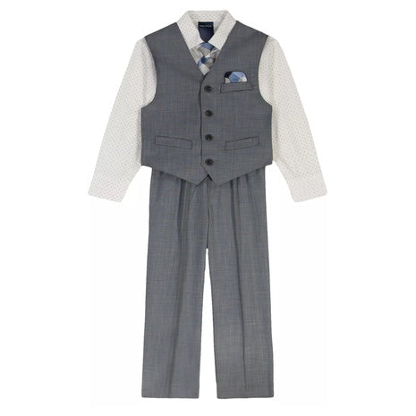 4-Piece Nautica Boys' Deco Sharkskin Vest, Shirt, Tie and Pants Set