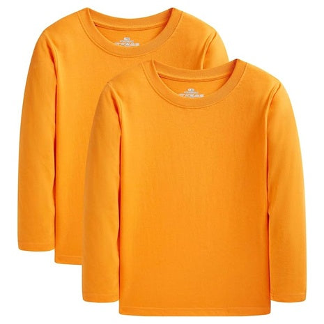 2-Pack Kids Cotton Long Sleeve Solid Crewneck T-Shirts (Orange)
