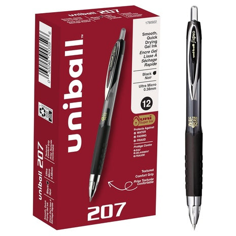 12-Pack Uniball 207 Retractable Gel Pens, Ultra Micro Point (0.38mm)
