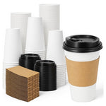 100 16oz Disposable Coffee Cups with Lids & Sleeves
