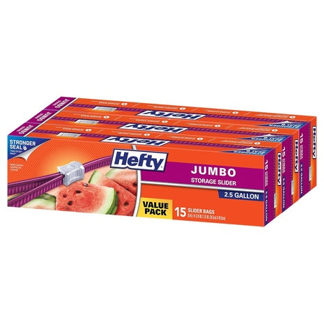 45 Hefty Slider Jumbo Storage Bags, 2.5 Gallon Size