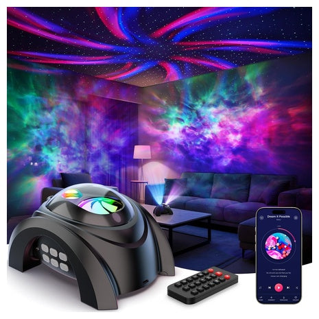 Dual Lens Galaxy Star Projector with White Noise & Bluetooth Speaker