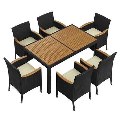 7-Pieces Rattan Patio Outdoor Dining Furniture Set With 6 Chairs