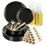 175-Piece Black & Gold Disposable Dinnerware Set