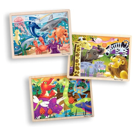 Melissa & Doug 3-Puzzle Dinosaurs, Ocean, and Safari Jigsaw Set