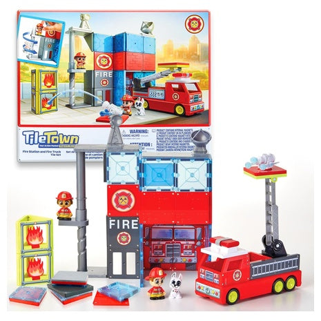 66-Piece Fire Station Magnetic Tiles Set